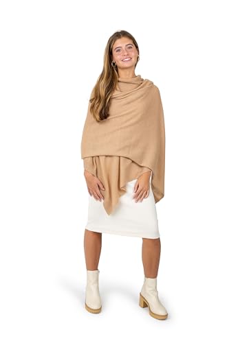 Velanio Cashmere Wool Blend Wrap for Women - Tan Pashmina Shawl 78x27 Travel