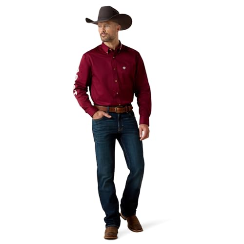 X-Large Tall Ariat Team Logo Twill Shirt Burgundy/White Men’s Classic Fit