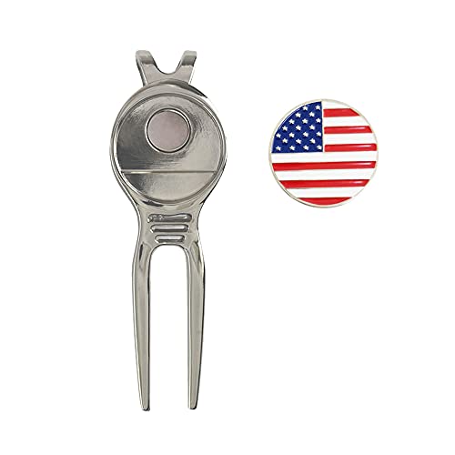 Golf Divot Repair Tool with 24.5mm Ball Marker - Silver