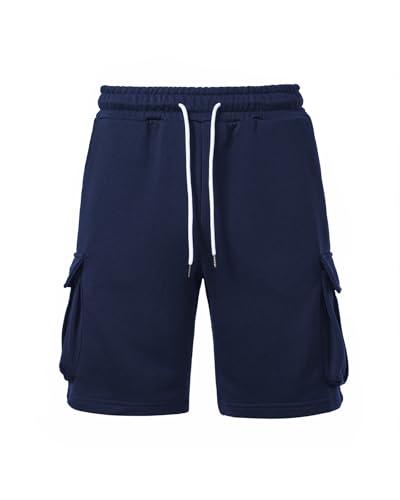 Men's Cargo Sweat Shorts - Athletic Baggy Shorts with 5 Pockets - Medium Navy Blue