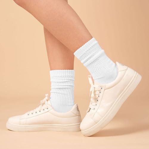 Women's Pilates Slouch Crew Socks Non Slip Yoga & Barre Socks - 2 Pairs White