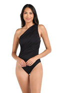 La Blanca Women's Black One-Piece Swimsuit with Shirred Shoulder - Size 6