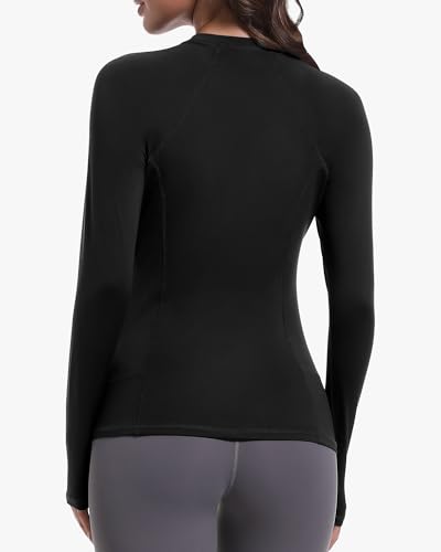 Women's Long Sleeve Compression Shirt Sun Protection Workout Underscrubs - Small, 2 Pack Black & White