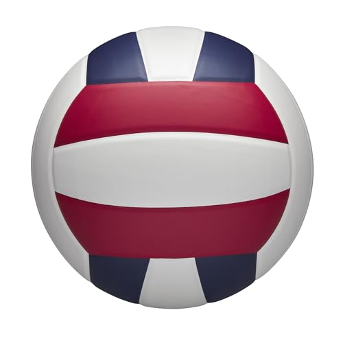 Wilson Nova Indoor Volleyball - Official Size, Red/White/Navy Leather, NCAA Approved