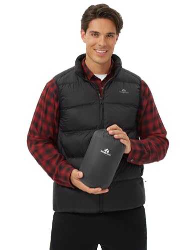 Pioneer Camp Men's Black Lightweight Down Vest Size Large Packable Puffer