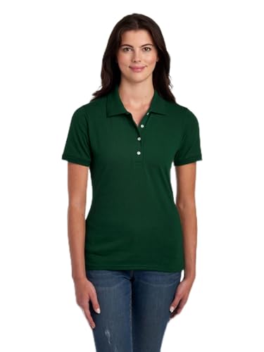 Jerzees Women's Dri Power Cotton Blend Polo Shirt - Short Sleeve, Moisture Wicking, Medium, Forest Green