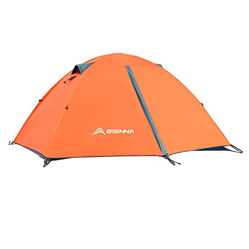 BISINNA 4 Person Camping Tent - Lightweight Waterproof Backpacking Shelter - Orange
