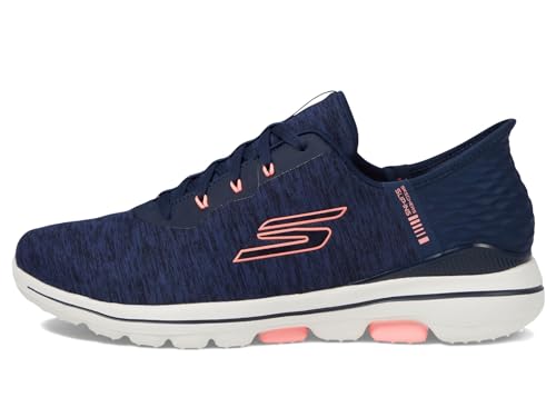 Golf Shoes Women Slip-On Spikeless Water-Resistant Skechers GO WALK 5 Navy Pink