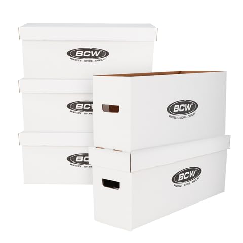 BCW 5 Pack Long Comic Storage Boxes Holds 250-300 Comics Durable Cardboard