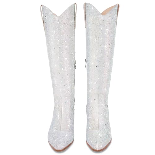 RONILURN Rhinestone Cowboy Boots Women Sparkly Ankle Cowgirl Boots - Multicolor, Knee High