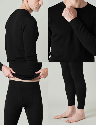LAPASA Men's Merino Wool Base Layer Set - Lightweight Thermal Underwear M31/M126/M141/M144, Medium, Black 200