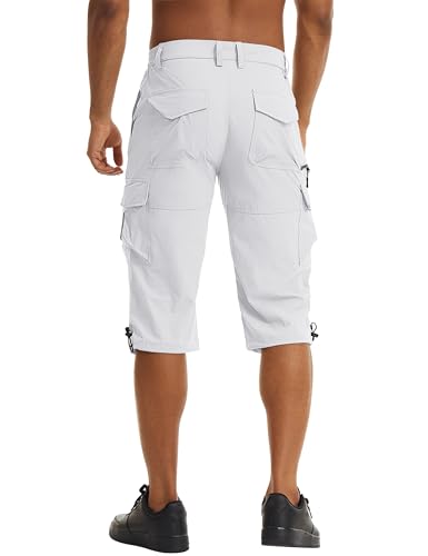 Men's Cargo Shorts - Quick Dry Waterproof Hiking Capri Pants 03 White 36