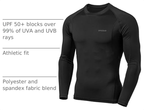 TSLA Men's UPF 50+ Compression Shirt - Athletic Black XL, Long Sleeve Workout Top