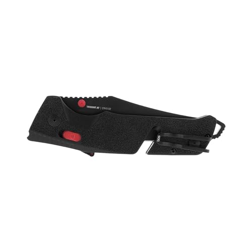 SOG Trident AT Folding Knife Black/Red - Partially Serrated, Cryo D2 Steel, Ambidextrous Lock, Emergency & Tactical Use