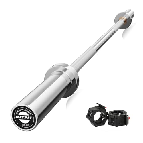 RitFit 4ft Olympic Barbell with Collars, Silver, 2 Inch Capacity, Strength Training