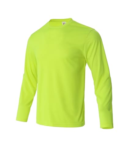 Men's Long Sleeve Athletic T-Shirts Pack - Quick Dry Performance Workout Tee, Large, 5-Pack Yellow