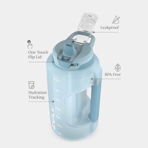Zulu Goals Half Gallon Hydration Jug with Time Marker & Silicone Straw - Dusty Blue, 64oz