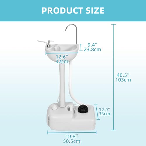 YITAMOTOR 17L Portable Sink with Towel Holder, Soap Dispenser & Foot Pump for Camping, Worksites, Travel