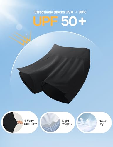 Women’s High Waisted Swim Board Shorts Black XL - Quick Dry Beach Bottoms with Liner