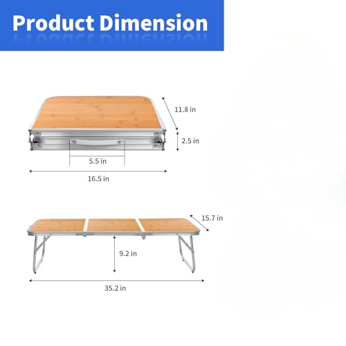 Mini Foldable Camping Table 3ft with Aluminum Surface, Yellow - Portable Outdoor Picnic & Beach Table
