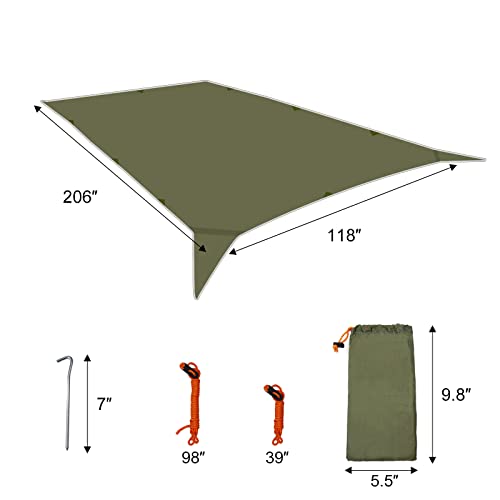 GEERTOP Green Camping Tarp 17x10 ft Waterproof Rain Fly for Outdoor Shelter
