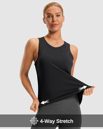 Women's Open Back Athletic Tank Top - Medium Black - Workout & Running Shirt