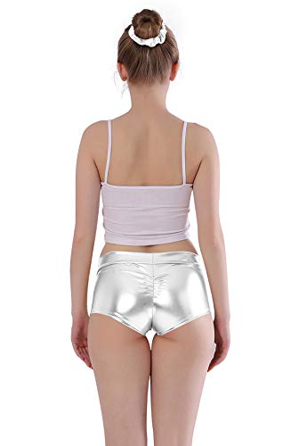 X-Small Silver Metallic Rave Booty Shorts for Women - Dance & Party Wear