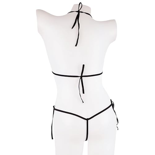 Black 2-8 Micro Bikini Sheer Triangle See-Through Thong Swimsuit OneSize