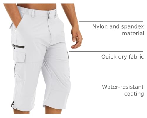 Men's Cargo Shorts - Quick Dry Waterproof Hiking Capri Pants 03 White 36