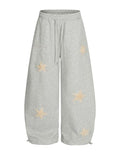 Aelfric Eden X-Small Grey Star Applique Baggy Sweatpants Wide Leg Casual Trousers
