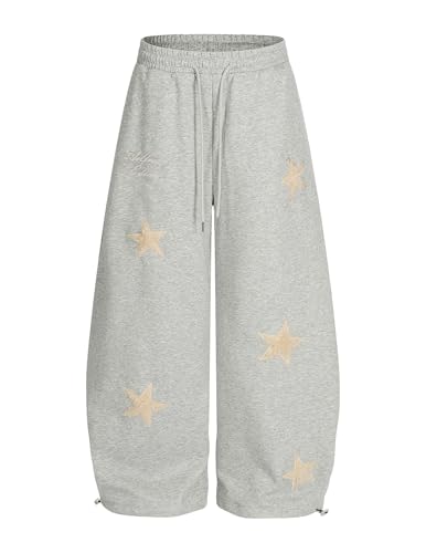 Aelfric Eden X-Small Grey Star Applique Baggy Sweatpants Wide Leg Casual Trousers