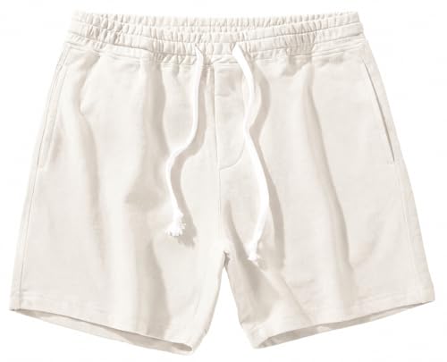 Mens Athletic Workout 5.5-Inch Cotton Sweat Shorts with Pockets - X-Large Ivory White