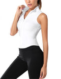 Flygo Women's Full Zip Sleeveless Workout Jacket Vest - Small White