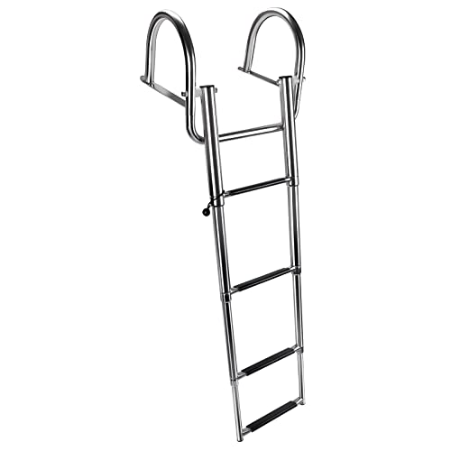 Silver 4-Step Pontoon Boat Ladder Stainless Steel Telescoping Rear Entry