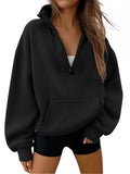Black Medium Quarter Zip Sweatshirt for Women - Workout Hoodies