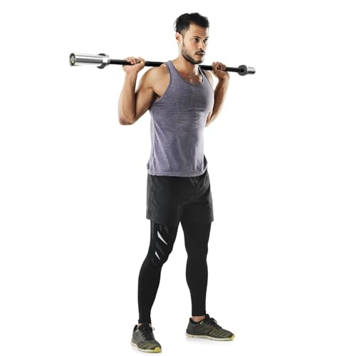 Silver Sleeve Black 47-Inch Olympic Barbell - Power Guidance 4ft/5ft/6ft Heavy Duty Weight Lifting Bar for Strength Training