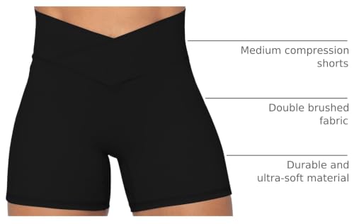 Sunzel Women's High Waist Crossover Biker Shorts - 6-Inch Inseam, Medium, Black