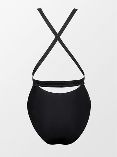 Women's Black One-Piece Swimsuit with Plunge V-Neck & Tie, Medium