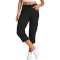 Women's Black Cargo Capris with Pockets - Stretch Quick Dry Hiking Shorts XXL