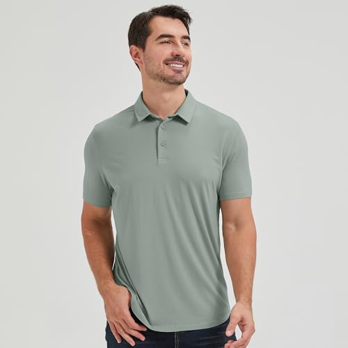 Men's Ultra Soft Bamboo Viscose Polo Shirt - Curved Hem, 3-Pack, Large, Black/Pacific Blue/Sage
