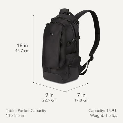 SwissGear 3598 Narrow Daypack Backpack Black Ballistic 18-Inch Slim Laptop Bag