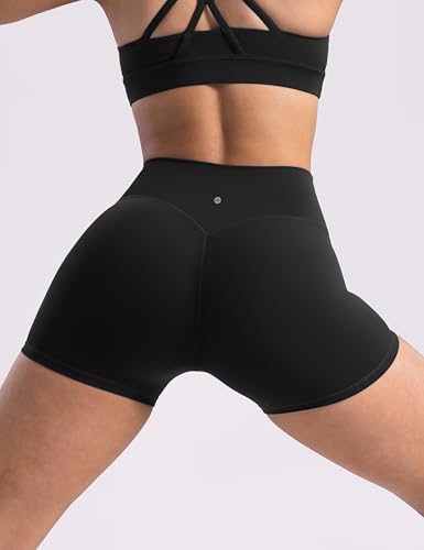 Women's Biker Shorts Workout Hidden Scrunch - 4 Inch Medium Black