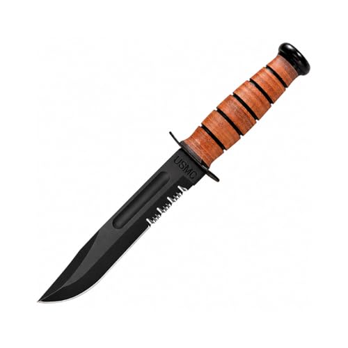 USMC Fixed Blade Survival Knife 7-Inch Serrated Blade with Leather Handle