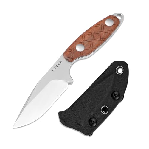 Kizer Muskrat Fixed Blade Knife with Warm Brown Mkuruti Wood Handle - 1064A2