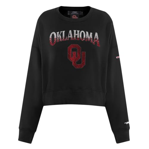 Oklahoma Sooners NCAA Women's Cropped Crewneck Sweatshirt with Crystal Logo - Medium, Black