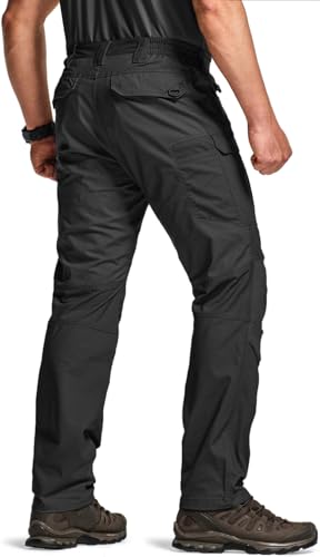 Men's Flex Stretch Tactical Cargo Pants - Water-Resistant Ripstop, Lightweight, 38W x 34L, Tempest Black