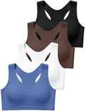 Girls Sports Bra Kids Racerback Training Bra with Sewn-in Pads - 14-16 Years, Black/Brown/Navy Blue/White