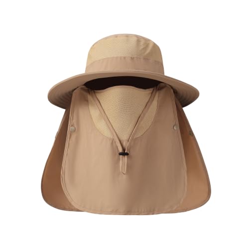 Men's Sun Hat Fishing Boonie Hat UPF 50+ Wide Brim Outdoor Work Hat Khaki