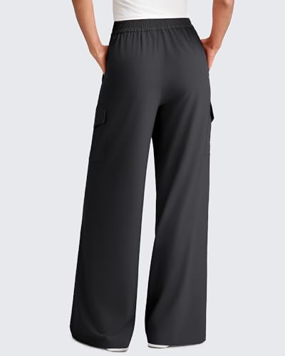 Women’s Lightweight Wide Leg Summer Pants - Black, Small, 5'2"-5'4.5" | Elastic Waist