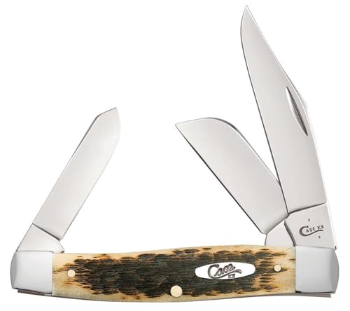 Large Amber Bone Stockman Pocket Knife with Chrome Vanadium Steel Blades - 4 1/4 Inch Closed